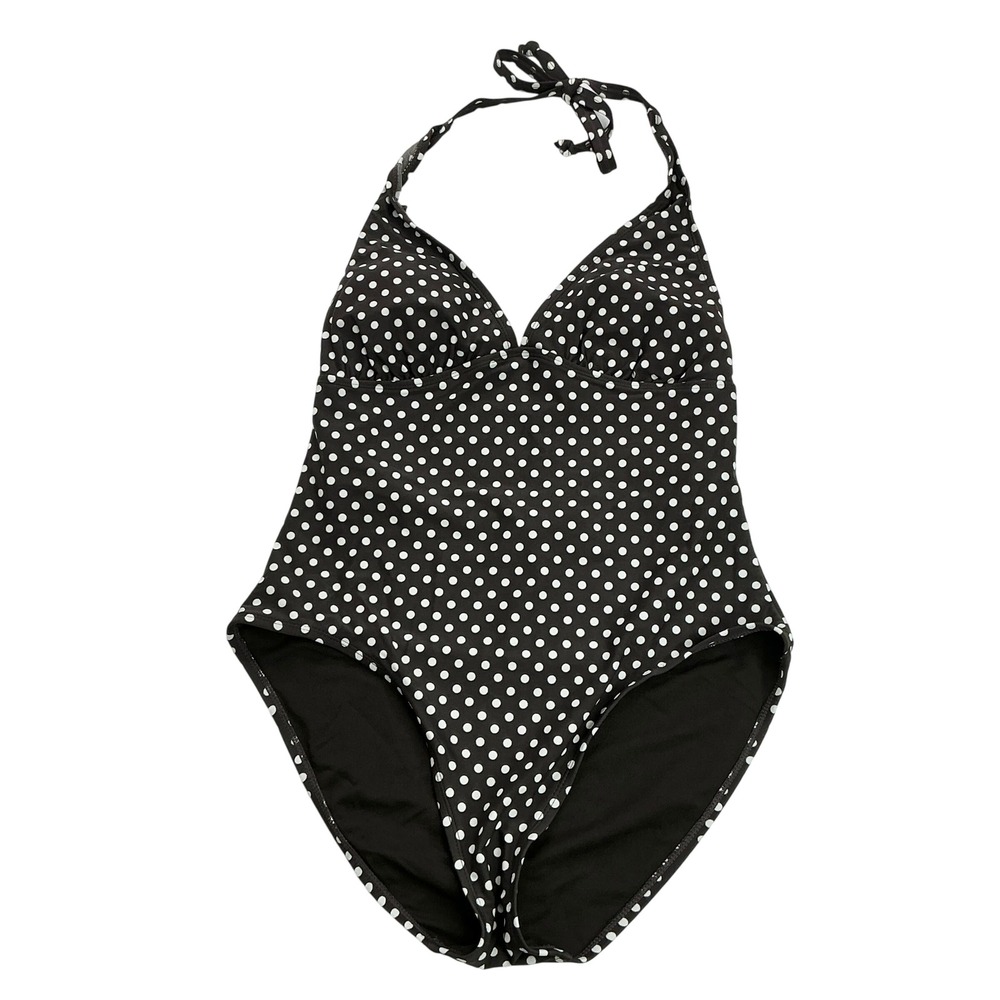 Old Navy Brown Polka Dot One Piece Swimsuit Women Large Halter Neck Retro